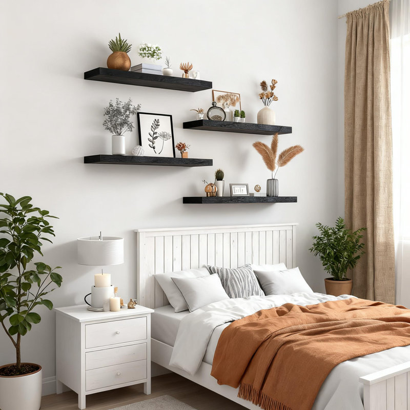 ACE-Space69 Floating Shelves For Wall Set Of 6, Rustic Wood Wall